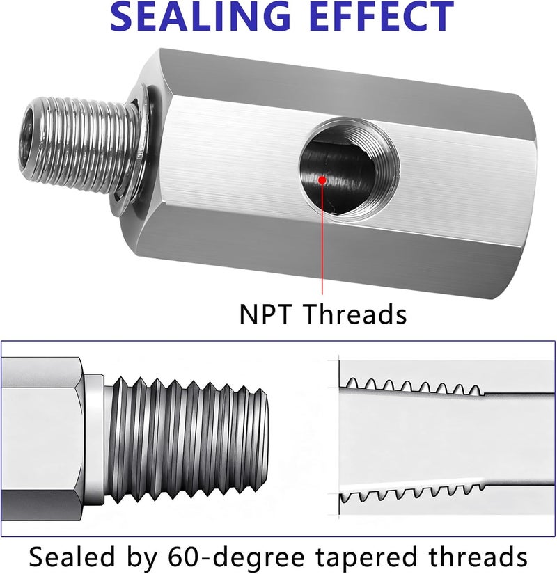 Senlinyu 1/8" NPT Oil Pressure Sensor Tee Adapter, 304 Stainless Steel Triple Port Fitting for Gauge & Sender, 1/8-27 NPT Female Male Threads, Leak-Proof Design - Image 3